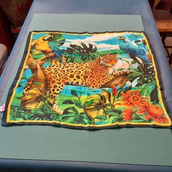 NWT Scarf Me Multicolor 100% Silk Jungle Cat Scarf Kitsch Countrycore - Picture 1 of 8